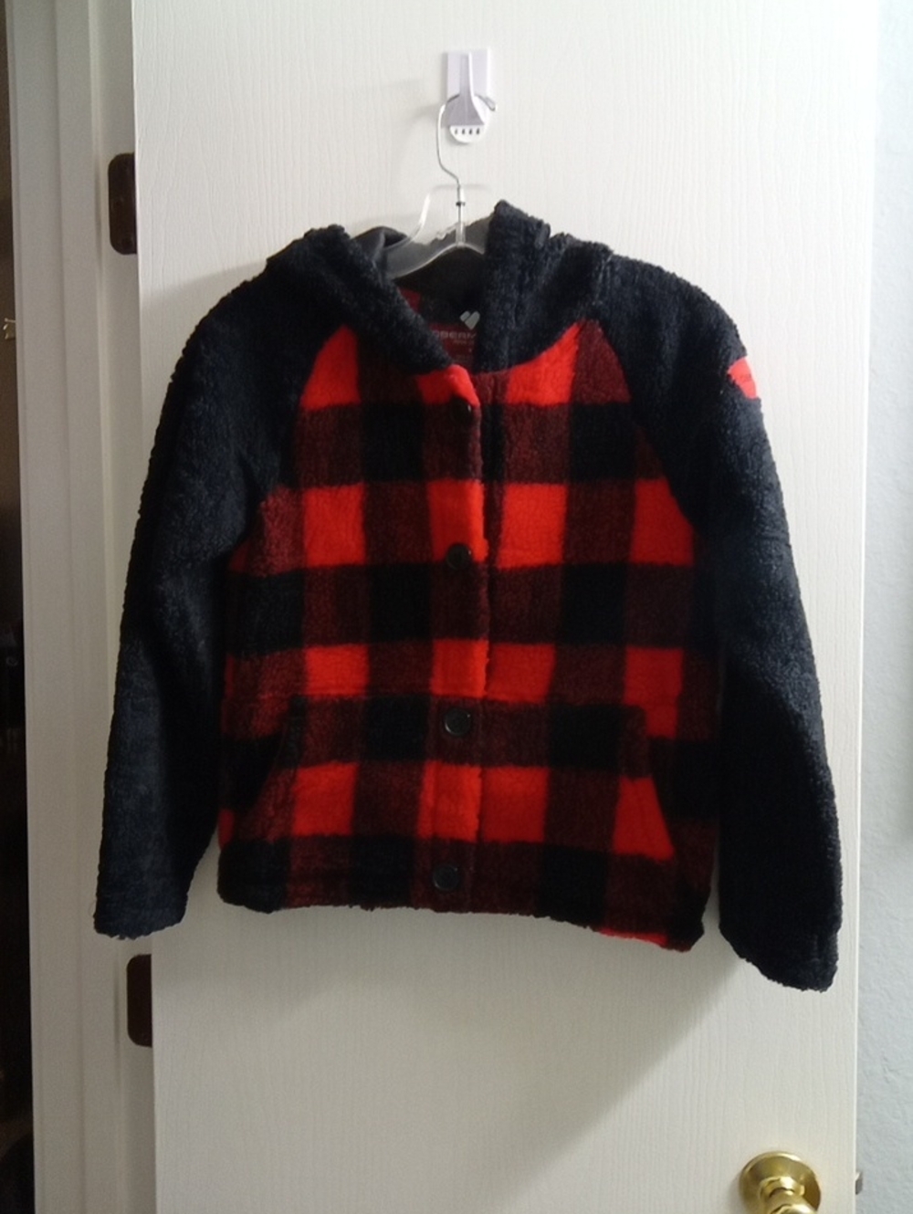 Obermeyer Kids Red & Black Plaid Hooded Puffer Jacket